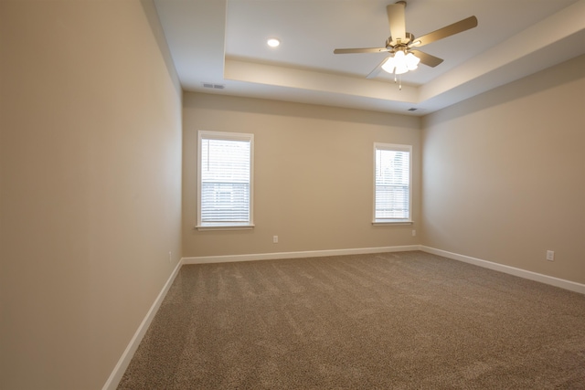 8763 Shipp Cv, Millington, TN 38053 - carpeted empty room with recessed lighting, a tray ceiling, visible vents, a ceiling fan, and baseboards