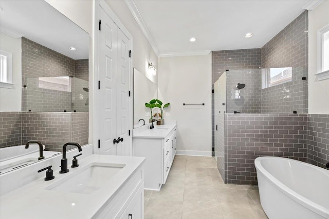 428 Catawba Valley Dr, Collierville, TN 38017 - full bathroom with a soaking tub, a sink, two vanities, and a stall shower