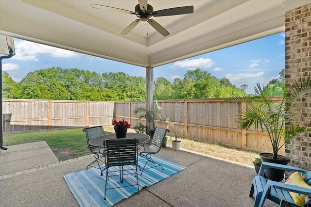 428 Catawba Valley Dr, Collierville, TN 38017 - view of patio featuring a fenced backyard, a ceiling fan, and outdoor dining area