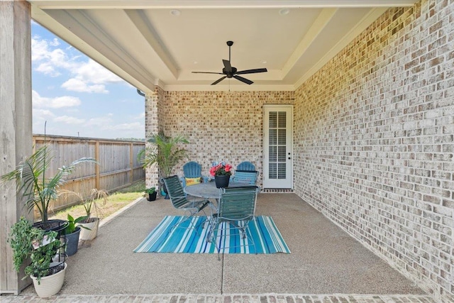 428 Catawba Valley Dr, Collierville, TN 38017 - view of patio / terrace with a fenced backyard, a ceiling fan, and outdoor dining space