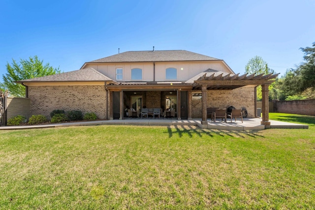 93 Eagle Glade Cv, Cordova, TN 38018 - back of house with a patio, a pergola, a lawn, fence, and brick siding