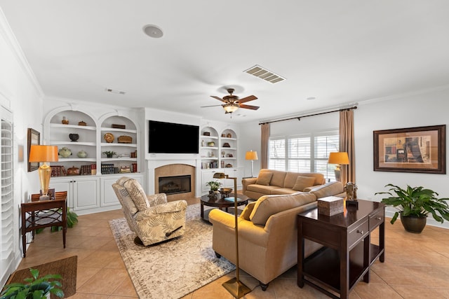 93 Eagle Glade Cv, Cordova, TN 38018 - living room featuring visible vents, light tile patterned floors, and ornamental molding