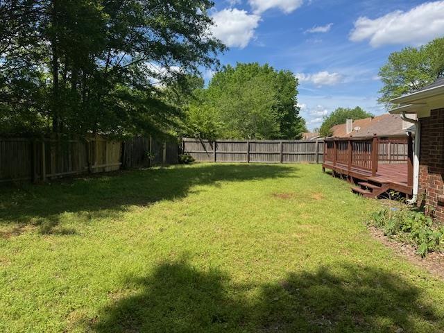 view of yard featuring a deck and a fenced backyard