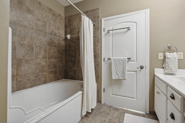 full bathroom with tile patterned flooring, shower / bath combo, and vanity