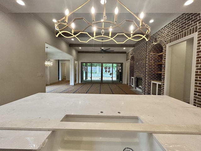 interior space with a ceiling fan