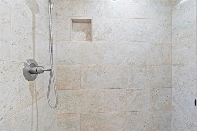 interior details featuring a tile shower
