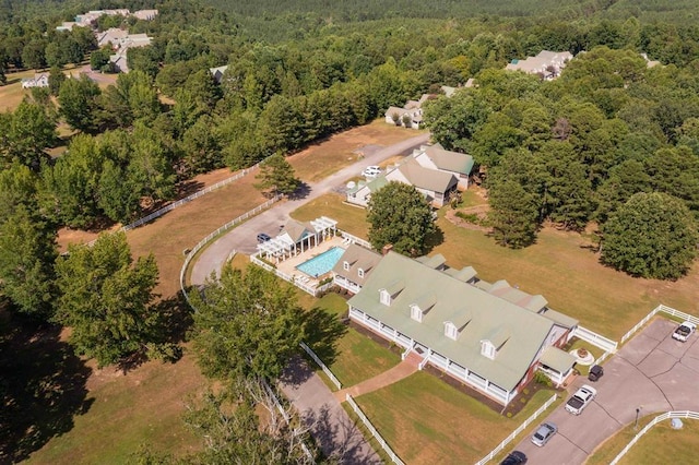 drone / aerial view with a forest view