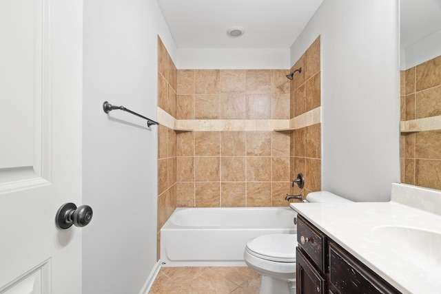 full bath with tile patterned flooring, toilet, shower / bath combination, and vanity