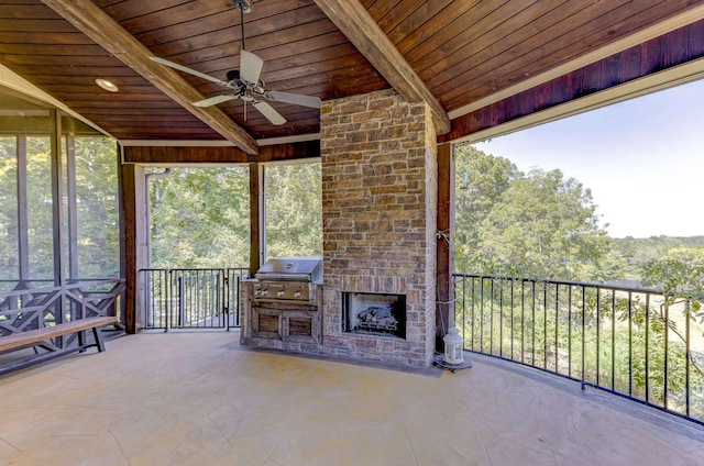 view of patio with a ceiling fan and a grill