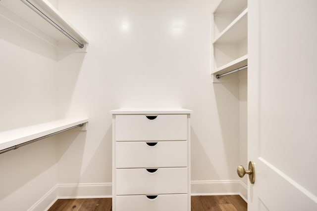 walk in closet featuring dark wood-style flooring