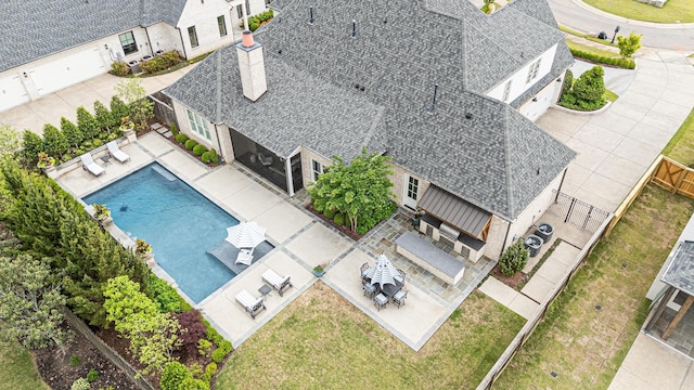 view from above of property with a pool