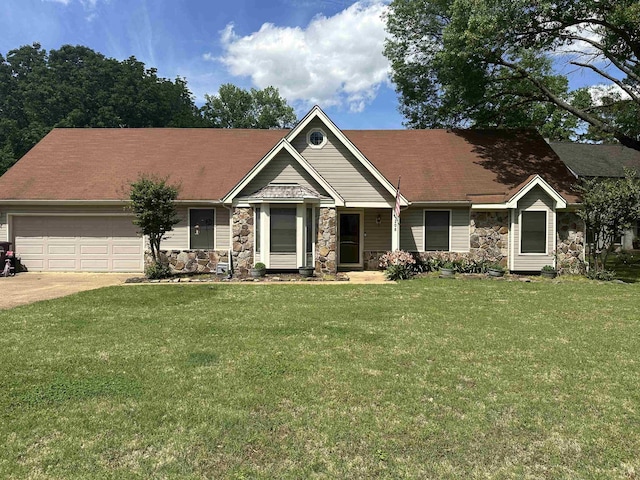 208 E Pecan Valley St, Collierville, TN 38017 - craftsman inspired home featuring concrete driveway, a front yard, an attached garage, and stone siding