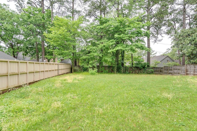 view of yard with a fenced backyard