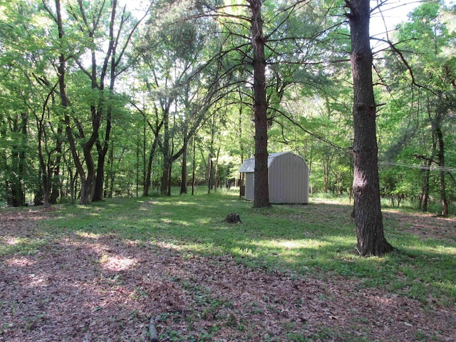 188 S Jefferson St, Ripley, TN 38063 - view of yard with a storage unit, an outbuilding, and a forest view