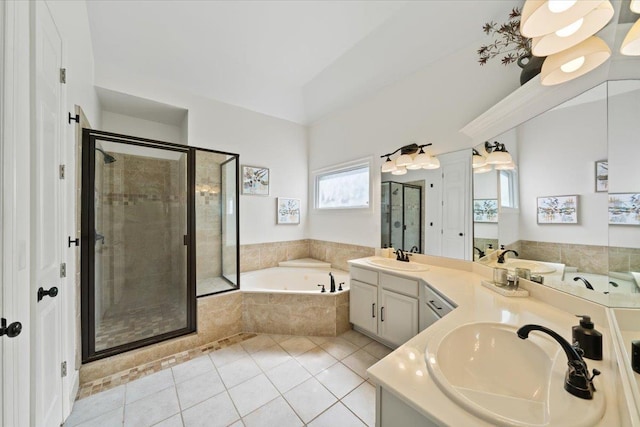 9842 Garden Pl, Collierville, TN 38139 - full bath with a sink, double vanity, tile patterned floors, a shower stall, and a bath