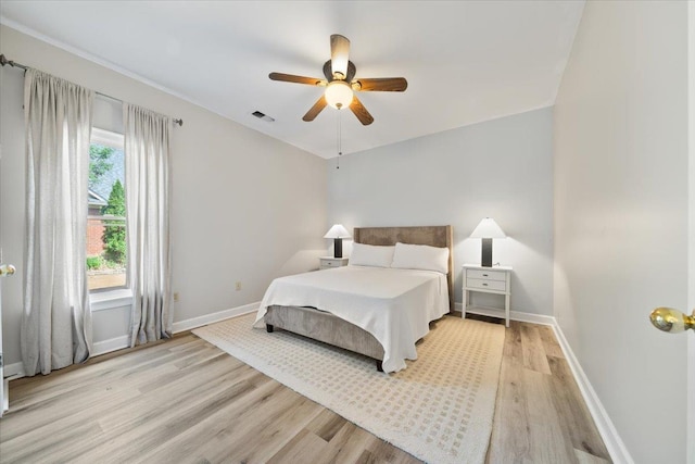 9842 Garden Pl, Collierville, TN 38139 - bedroom with a ceiling fan, baseboards, visible vents, and light wood finished floors