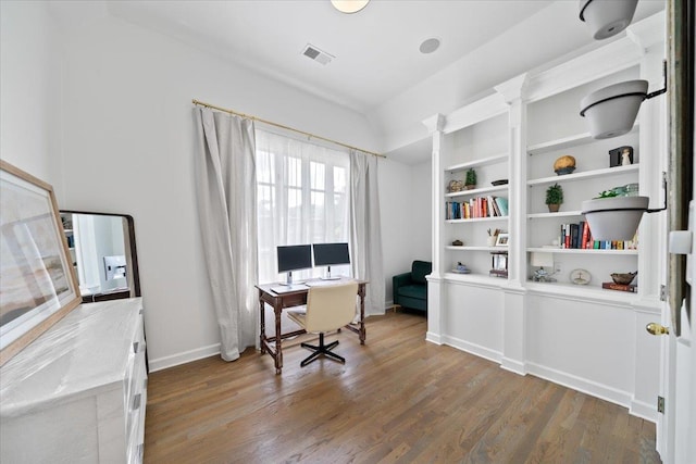 9842 Garden Pl, Collierville, TN 38139 - office area with visible vents, baseboards, and wood finished floors
