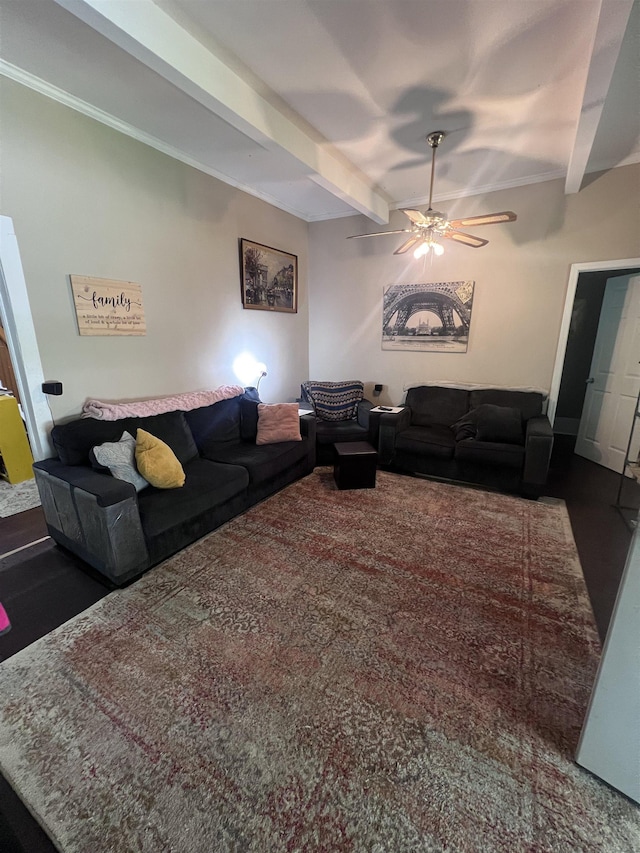 110 Shelton St, Covington, TN 38019 - living area featuring ceiling fan and beamed ceiling