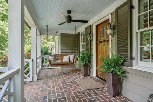 view of patio featuring a porch and ceiling fan