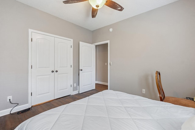 5376 Scarlet Ridge Dr, Arlington, TN 38002 - bedroom featuring baseboards, ceiling fan, a closet, and wood finished floors