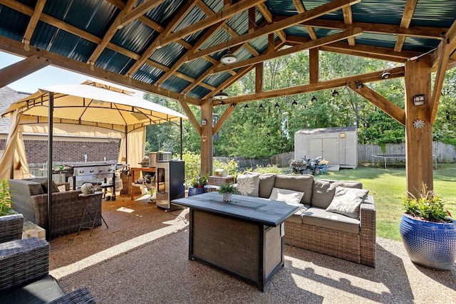 5376 Scarlet Ridge Dr, Arlington, TN 38002 - view of patio featuring a storage shed, a gazebo, a fenced backyard, and outdoor lounge area