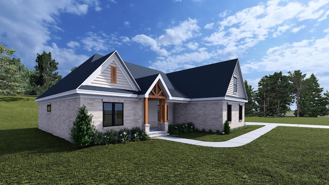 modern home featuring a front lawn