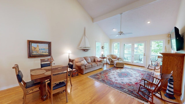 50 Red Oak Pt, Savannah, TN 38372 - living area featuring light wood-style floors, high vaulted ceiling, a ceiling fan, and recessed lighting