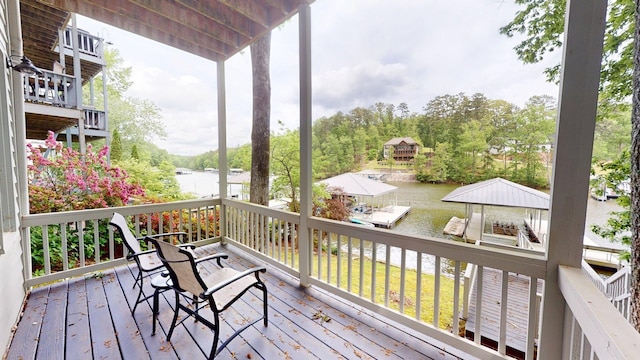 50 Red Oak Pt, Savannah, TN 38372 - wooden terrace with a water view and a dock