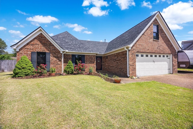 6747 Wild Ln, Bartlett, TN 38135 - ranch-style house with roof with shingles, a front yard, brick siding, and aphalt driveway