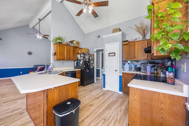 6747 Wild Ln, Bartlett, TN 38135 - kitchen featuring a ceiling fan, a sink, brown cabinets, and black appliances