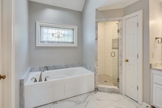 3365 Stone Creek Cv, Collierville, TN 38017 - bathroom featuring vanity, marble finish floor, a bath, and a stall shower