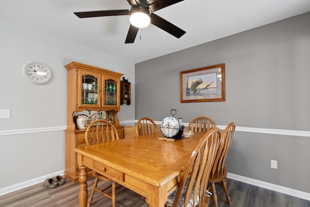 90 Shaker Dr, Senatobia, MS 38668 - dining space featuring baseboards, ceiling fan, and wood finished floors