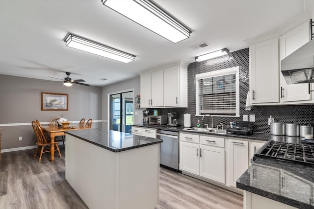 90 Shaker Dr, Senatobia, MS 38668 - kitchen with visible vents, a kitchen island, white cabinetry, a sink, and dishwasher