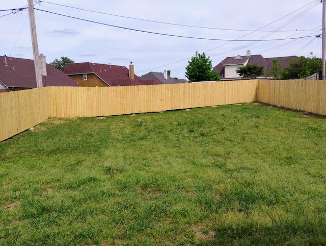 view of yard with a fenced backyard