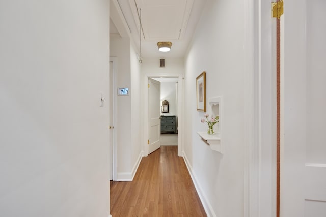 246 Palisade St, Memphis, TN 38111 - hall featuring light wood-style floors, attic access, and baseboards
