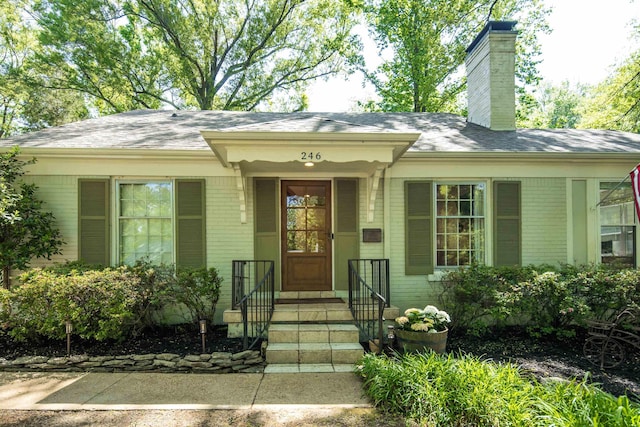 246 Palisade St, Memphis, TN 38111 - view of exterior entry with brick siding, a chimney, and roof with shingles
