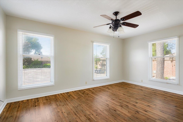 spare room featuring baseboards, wood finished floors, and a wealth of natural light