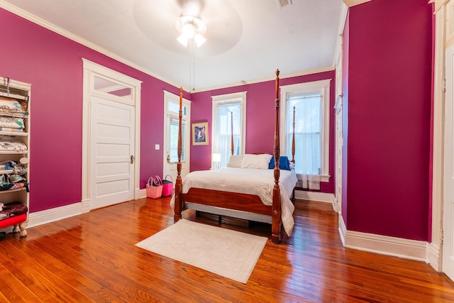 171 White St, Savannah, TN 38372 - bedroom with baseboards, ornamental molding, ceiling fan, and wood finished floors