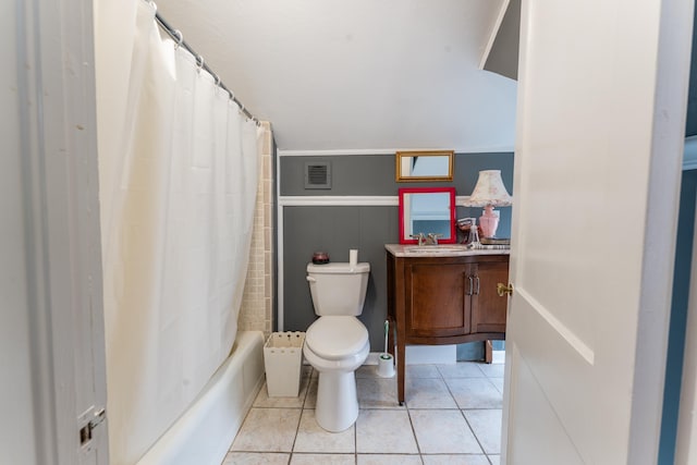 171 White St, Savannah, TN 38372 - bathroom featuring vanity, toilet, tile patterned floors, shower / bath combination with curtain, and visible vents