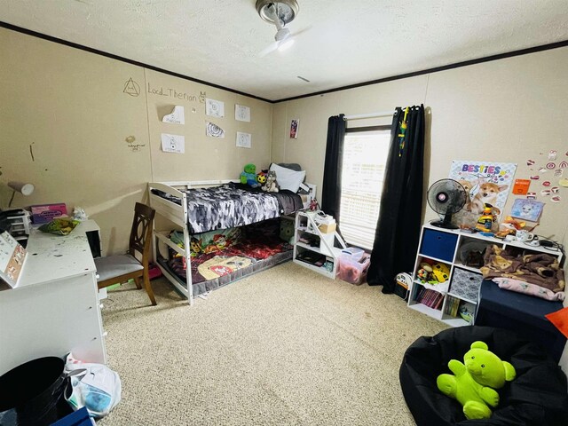 325 Geans Ln, Savannah, TN 38372 - bedroom featuring ornamental molding, carpet flooring, and a textured ceiling