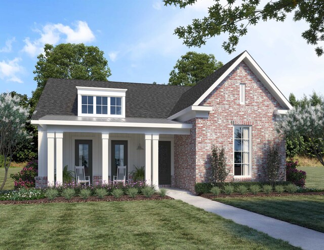 235 Freedom Ln, Rossville, TN 38066 - craftsman-style home with roof with shingles, a porch, a front lawn, and brick siding