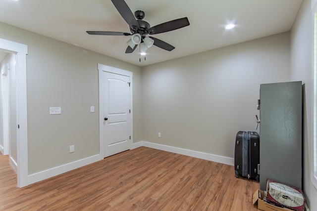 50 Melrose Cv, Savannah, TN 38372 - empty room featuring a ceiling fan, light wood-style floors, recessed lighting, and baseboards