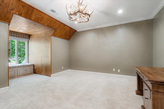 294 Dubray Manor Dr, Collierville, TN 38017 - additional living space featuring visible vents, lofted ceiling, baseboards, light colored carpet, and a chandelier