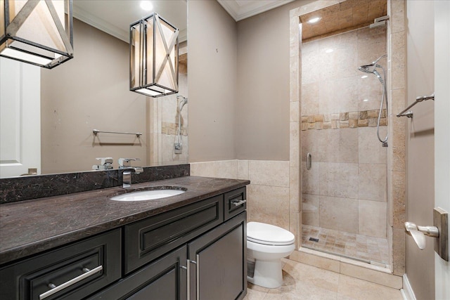 294 Dubray Manor Dr, Collierville, TN 38017 - bathroom with vanity, ornamental molding, toilet, tile patterned floors, and a shower stall