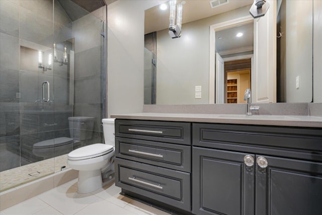 294 Dubray Manor Dr, Collierville, TN 38017 - full bath featuring visible vents, tile patterned flooring, a stall shower, vanity, and toilet