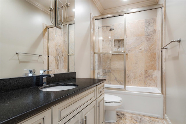 294 Dubray Manor Dr, Collierville, TN 38017 - bathroom with vanity, ornamental molding, enclosed tub / shower combo, and toilet