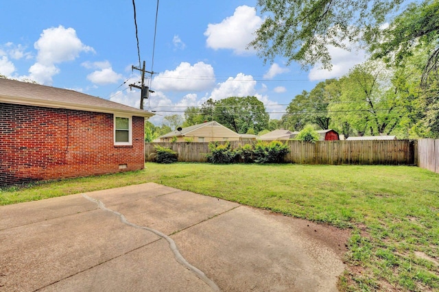 view of yard with a patio and a fenced backyard