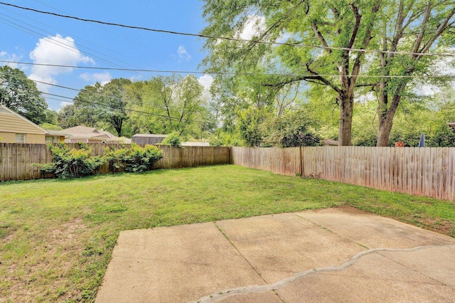 view of yard with a fenced backyard and a patio area
