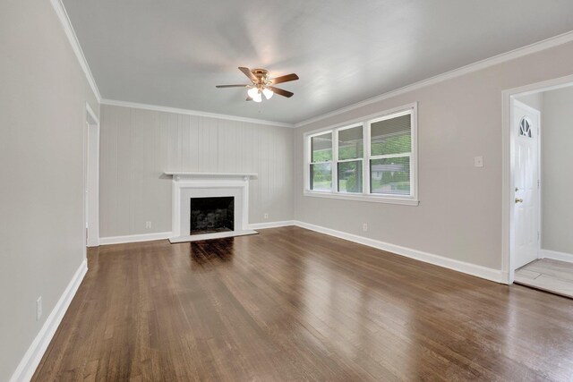 4277 Rhodes Ave, Memphis, TN 38111 - unfurnished living room featuring crown molding, ceiling fan, and dark wood finished floors