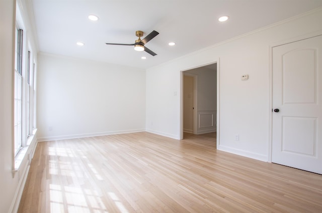5483 Brantford Rd, Memphis, TN 38120 - empty room with crown molding, a ceiling fan, light wood finished floors, and recessed lighting